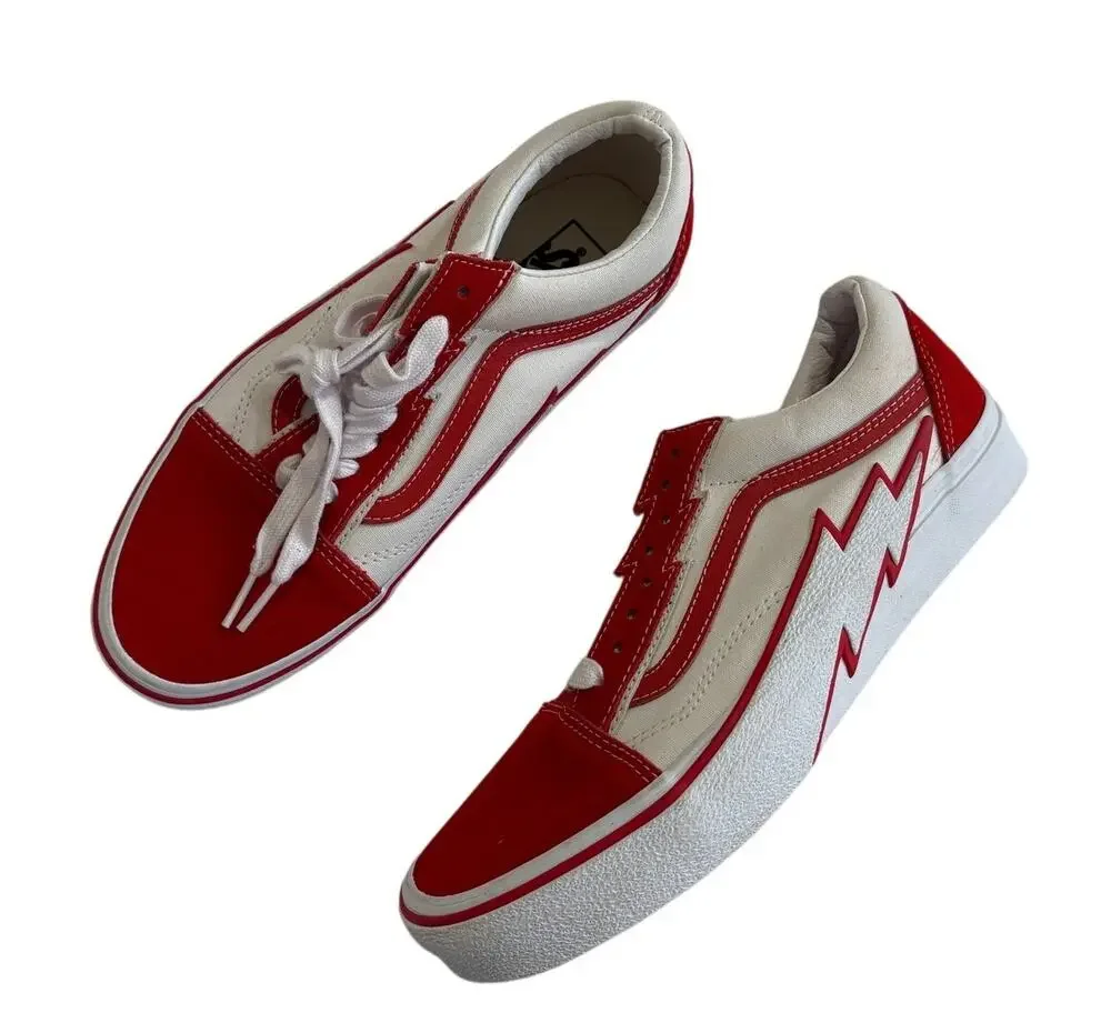 Vans Old Skool Lightning Bolt Red True White Sneaker Size Mens 8.5 Womens 10